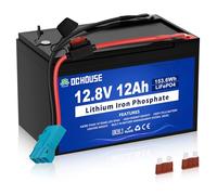 DCHOUSE Batería Litio 12V 12Ah, Conector de Arnés de Cables y Puerto DC, Batería LiFePO4 Recargable de 5000 Ciclos con BMS de 15A