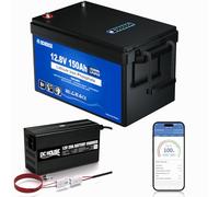 DCHOUSE Batteria al litio 12V 150Ah con caricabatterie 12V 20A, con indicatori di stato SOC, Bluetooth e spegnimento per basse