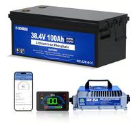 DCHOUSE Batteria al litio da 36 V, 100 Ah, Lifepo4 con caricatore da 36 V, 25 A, app mobile Bluetooth e monitor LCD, Smart 150 A, BMS, corrente di picco 500 A