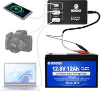 DCHOUSE Batteria Litio 12V 12Ah con Caricatore USB Multi-Porta 2 in 1 | BMS 15A Protezione, Convertitore 12V per Fish Finder, Campeggio, Radioamatori, Power Wheels, RV