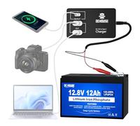 DCHOUSE Batteria Litio 12V 12Ah Lifepo4 Con Caricabatterie Bidirezionale Type-C, 4000-15000 Cicli e Protezione 15A BMS, Batteria al Litio per UPS, Giocattoli, Ecoscandagli, scooter per disabili