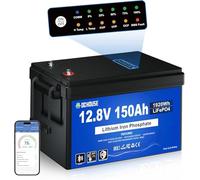 DCHOUSE Batteria Litio 12V 150Ah con Indicatori di Stato di Carica SOC, Bluetooth e Protezione da Bassa Temperatura, Fino a 15.000 Cicli, BMS da 120A Batteria LiFePO4 per Nautiche, Solari e per Camper