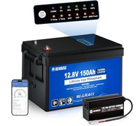 DCHOUSE Batteria Litio 12V 150Ah con indicatori di stato e Caricabatteria per Batteria LiFePo4 12V 20A, 120A BMS integrato, Max.15000 Cicli, Batteria al Llitio per motori elettrici, pannelli solari