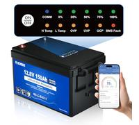 DCHOUSE Batteria Litio 12V 150Ah LiFePO4 con Indicatori di Stato di Carica (SOC), Bluetooth e Protezione da Bassa Temperatura, Fino a 15.000 Cicli, BMS da 120A per Nautiche, Solari e per Camper