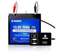 DCHOUSE Batteria Litio 12V 30Ah Mini con Caricatore USB Multi-Porta 2 in 1 | BMS 30A Protezione, Convertitore 12V per Fish Finder, Campeggio, Radioamatori, Power Wheels, RV
