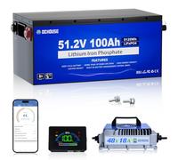 DCHOUSE Batteria Litio 48V 100Ah Custodia in Metallo con Caricabatteria per Batteria LiFePo4 48V 18A e app mobile Bluetooth e monitor LCD, 200A BMS integrato per golf cart, Accumulo di energia