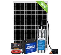 DCHOUSE Kit pompa pozzo solarecon batteria di backup, pompa acqua in acciaio inossidabile da 12V + kit pannello solare da 120W + batteria da 30Ah + controller da 20A, per pozzo, irrigazione
