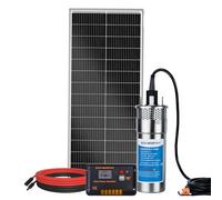 DCHOUSE Pompa Solare per Pozzo 12V, Kit con Pompa Blu, 2×100W Pannelli Solari e Regolatore di Carica 20A, per Irrigazione e Riempimento Serbatoi
