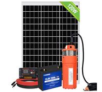 DCHOUSE Set di pompe solari per fontana con batteria di backup, pompa dell'acqua solare da 12V + set di pannelli solari da 120W + batteria da 30Ah + controller da 20A per fontane, irrigazione