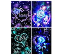 DCIDBEI 30 x 40 CM 4 Pezzi Diamond Painting Love Fluorescenza Rotondi, Pittura con Diamanti Amore per Adulti, Cristallo Artigianato Decorazione di Interni/Regalo di San Valentino