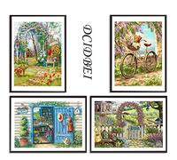 DCIDBEI 30 x 40 cm 4 Pezzi Diamond Painting Paesaggio Giardino, Puzzle Diamante Casa di Campagna per Bambino, Kit Punto Croce Diamante Rotondo per Adulti, Decorazione Ingresso/Soggiorno