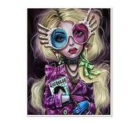 DCIDBEI 30 x 40 CM Rotondo Pittura con Diamanti 5D Donna con Occhiali da Sole, Fai Da Te Diamond Painting Gotico, Decorazione da Parete Adulta/Regalo di Compleanno/Festa Ragazza