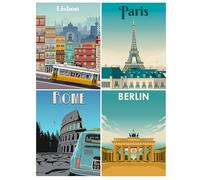 DCIDBEI 30x40CM 4 Pezzi Diamond Painting Citta Poster, Rotondo kit di Pittura Diamante Capitale per Adulti, Fai Da Te Artigianato in Cristallo,Decorazione Parete Ingresso Soggiorno Camera da Letto