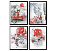 DCIDBEI 30x40CM 4 Pezzi Pittura Diamante Sole Rosso, Fai Da Te Diamond Painting Donna Giapponese, Rotonde Diamond Art, Perfetto per la Decorazione della Parete Casa Ufficio Soggiorno