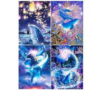 DCIDBEI 4 Pezzi Diamond Painting Delfino 30x40 cm Diamond Painting Delfini Diamond Painting Delfini Puzzle Perline Adesive a Forma di Delfini Paint 3D Delfino Diamond Painting Paesaggi Mare Adulti