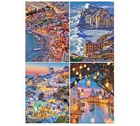 DCIDBEI 4 Pezzi Diamond Painting Mare 40x50cm 5D Italia Puzzle con Diamanti Paesaggio Santoria Diamond Paint Kit 4 Quadri Spiaggia Porto