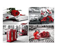 DCIDBEI 40 x 30 cm 5D 4 Pack Diamond Painting Rosa Rossa, Puzzle Diamond Paesaggio Nero e Rosso per Adulto, Fai da Te Mosaico Artigianato Decorazione Murale Ufficio/Soggiorno