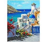 DCIDBEI 40 x 50 cm Città Diamond Painting Kit quadrato square spiaggia,5D pittura diamante paesaggio mare,Diamond Art per adulti e bambini tela artigianato decorazione murale Decor,Santorini