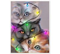 DCIDBEI 40 x 50 CM Diamond Painting 5D Completo Rotondo, Quadri con Perline Gatto Luminoso, Kit Punto Croce Animali Carini, Tempo Libero Creativo Adulti Arredamento Della Interni|| Tre Gatti