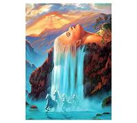 DCIDBEI 40 x 50 cm DIY 5D Rotondo Pittura Diamante Cavallo,Punto Croce Paesaggio Magico Montagna, Diamond Painting Kit Quadro Natura Soggiorno Camera Decorazione Adesivo Murale, Cascata Donna