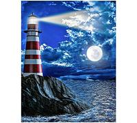 DCIDBEI 40 x 50 cm Kit per diamond painting 5D Paesaggio Mar, puzzle quadri Quadrato per creare un quadro fai da te per genitori e bambini, decorazione per la casa,Faro al Chiaro di Luna