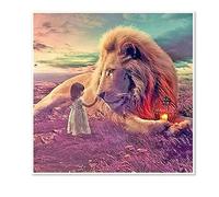 DCIDBEI 40x40CM 5D Diamond Painting Leone Dorato, Kit Punto Croce Diamante Bestia, Pittura Diamante Quadrato per Decorazione Parete Soggiorno Camera da Letto || Leone e Bambina