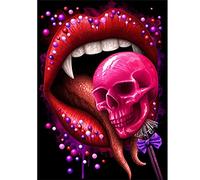 DCIDBEI 40x50CM 5D Diamond Painting Teschio Donna, Quadrato Pittura Diamante Gotico Adulti, Kit Punto Croce Pop Art, Regalo per Bambini/Attività Creativa/Decorazione Da Parete Con Labbra Rosso