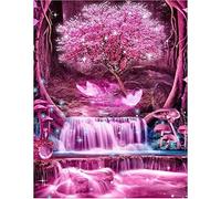 DCIDBEI 40x50CM Diamond Painting Kit Cascata Rosa, Pittura Diamante 5D Quadrato,Puzzle con Diamantini Paesaggio, Mosaico Fai da Te Fluorescenza, Decorazione della Parete per Adulti Domestici