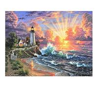 DCIDBEI 50×40cm DIY Pittura Diamante 5D Paesaggio Alba sul Mare, Diamond Painting Kit Completo Adulti Bambini Strass Artigianato Fai Da Te, Decorazione per Casa e Delle Pareti (Cottage faro)