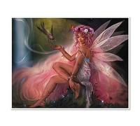 DCIDBEI 50 x 40 CM Rotondo Diamond Painting 5D Completo Uccello, DIY Pittura Diamante Fata Farfalla Rosa Per Casa Soggiorno Camera Decorazione Murale Cristallo Artigianato