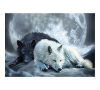 DCIDBEI 50 x 40 cm Te Diamond Painting Lupo sotto la Luna, 5D Pittura Diamante Quadrato per Adulti, Puzzle Diamond Animali, Ideale per Decorazione Murale d'Interni