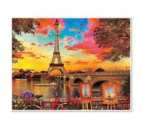 DCIDBEI 50 x 40 CM Te Rotondo Pittura Diamante Paesaggio Parigi, 5D Diamond Painting Fiume, Soggiorno Camera da Letto Decorazione Adesivo da Parete || Torre Eiffel sotto il tramonto