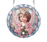 DCIDBEI 5D Suncatcher Diamond Painting Ciondolo, Angelo in Abito Rosa Pittura Diamante Acchiappasole, Quanto con Perline Speciale, Cristallo Ornamento Decorazione da Appendere per Finestra