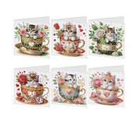 DCIDBEI Biglietto di Compleanno Pittura con Diamanti Confezione da 6 Diamond Painting Invito per Feste Carta Auguri Compleanno Dipinto con Numeri Biglietto di Compleanno Gatto che Dorme Nature Card