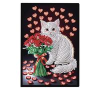 DCIDBEI Blocco Note Pittura con Diamanti Quaderni A5 Diamond Painting Quaderno Schizzi in Pelle Diario Regali Diario Libro Compleanno Taccuino Pagine Bianche Quaderno di Viaggio Gatto e Amore