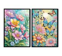 DCIDBEI Blocco Note Pittura con Diamanti Set di 2 Quaderni A5 Diamond Painting Quaderno Schizzi Principessa in Pelle Diario Regali Diario Libro Compleanno Fiori Farfalle Taccuino Pagine Bianche