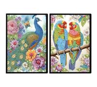 DCIDBEI Diamond Painting 2 Pezzi Quaderni A5 Taccuino Pagine Bianche Pavoni e Pappagalli Pittura con Diamantini Diario Segreto Pintar con Diamantes A5 Quaderno Schizzi Notebook Studenti 50 Fogli