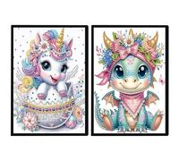 DCIDBEI Diamond Painting 2 Pezzi Quaderni A5 Unicorno Pterodattilo Taccuino Pagine Bianche Pittura Diamanti Quaderno Schizzi Dinosauri Paint by Numbers Quaderno Schizzi Diamond Painting Notebook