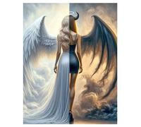 DCIDBEI Diamond Painting Ali d'Angelo 40x50 cm Puzzle con Perline Angelo con Ali Strass Ricamo Kit Diamond Painting Kit Completo Angelo Diavolo Dipingere con i Numeri Ali Grande Elfo Fata