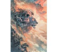 DCIDBEI Diamond Painting Leone Pastello 40x50cm Diamond Painting Segno Zodiacale Leone Dipingi con i Numeri Leoni Adulto Puzzle Paesaggio Tramonto Perline Mosaico Coraggio Forza Maestà
