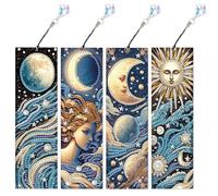 DCIDBEI Diamond Painting Segnalibri Segnalibro 4 Pezzi Regali per pensionati Segnalibro Particolare Clip di Pagina per Lettura Degli Studenti Clip di Pagina Colorati Segnalibri con Clip Sole e Luna