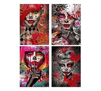 DCIDBEI Diamond Painting - Set di 4 streghe, 30x40 cm, gotico, teschio da donna