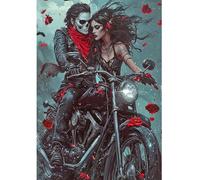 DCIDBEI Fai Da Te Diamond Painting Grande Set di partenza Teschio con glitter Gotico 40x50cm Perline Immagini Teschio Moto 5D Dipingi con i Numeri Adulti Teschio su Moto Vita Morte