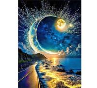 DCIDBEI Kit di dipinti di diamanti luna, Diamond Painting mare e spiaggia, 40 x 50 cm, con strass rotondi e diamanti, puzzle, paesaggio mare, artigianato cristallo mosaico, regali fatti a mano