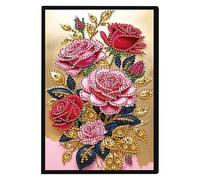 DCIDBEI Quaderno A5 Pittura con Diamanti Quaderni Vuoti A5 Diamond Painting Quaderno A5 righe Scrittura Diario con Copertina Rigida Quaderno per Schizzi Puzzle Taccuino da Viaggio Fiori di Rosa