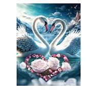 DCIDBEI Quadro 3D AI Diamond Painting coppia di cigni 40 x 50 cm, per adulti a forma di cuore, per San Valentino, cuore, amore, ricamo prestampato, punto croce, animali, pittura con diamanti