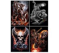 DCIDBEI Set di 4 Diamond Painting Teschio Donna 30x40 cm Puzzle Diamond Teschio Diamond Painting Teschio Messicano Diamantini Teschio Puzzle Diamond Painting Skull Diamond Painting Moto Harley