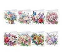 DCIDBEI Set di Biglietti di Compleanno Pittura con Diamanti Fai Da Te (8 pezzi) Diamond Painting Carta Auguri Anniversarioi per Congratulazioni Biglietti Pieghevoli Nature Card Amici di Famiglia Fiori
