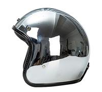 DCLINA Mezzo Casco Moto retrò Stile Tedesco Specchiato Argento Cromato Vintage 3/4 Motocicletta Summer Cruiser Casco Aperto, Casco Pilota Scooter Moto Strada Crash Elettrico Casco Moto