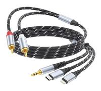 DCNETWORK Cavo da 3,5 mm a RCA, da Lightning a RCA maschio a Aux, adattatore audio HiFi per cuffie, (cavo audio 3 in 1) connettore per iPhone/iPad, altoparlanti, MP3, tablet, HDTV (1,2 m)